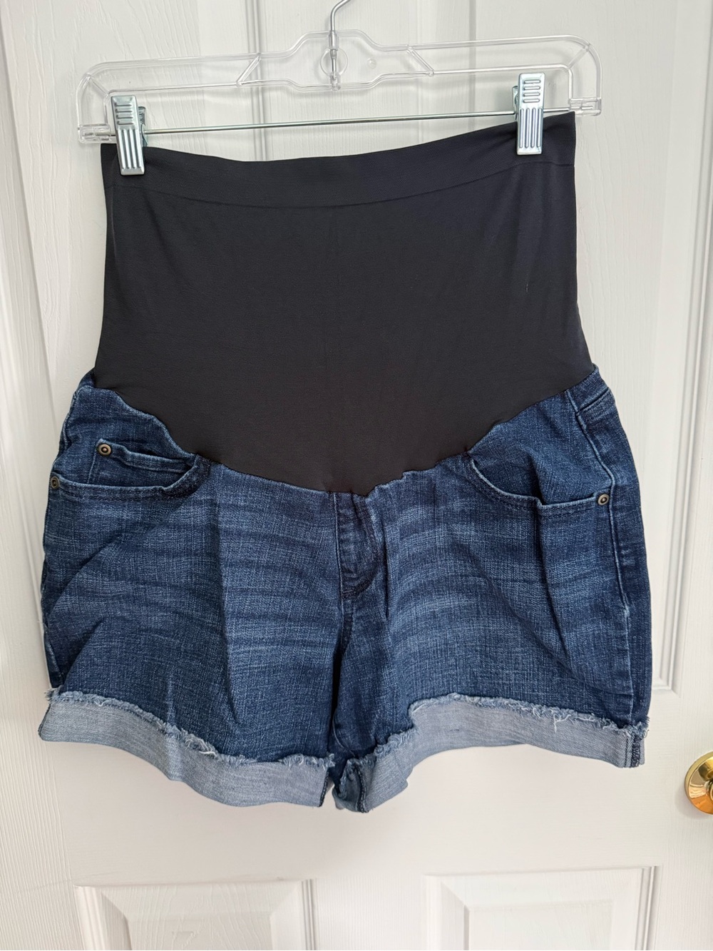 Sonoma Dark Blue Denim Maternity Shorts with Black Waist Panel